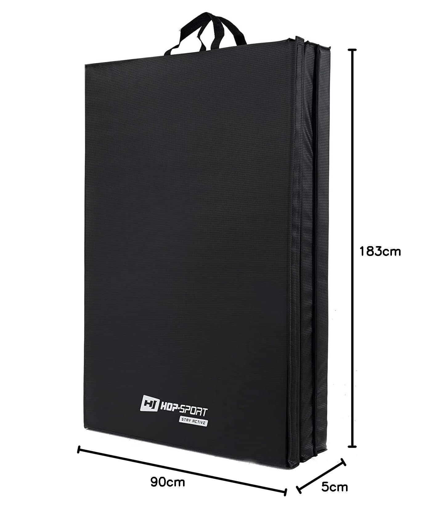 Hop-Sport Turnmatte klappbar - Bodenweichmatte für zuhause 183x90x5cm - Fitnessmatte, Gymnastikmatte mit Tragegriffen und Klettverschluss Dicke 5cm - Schwarz