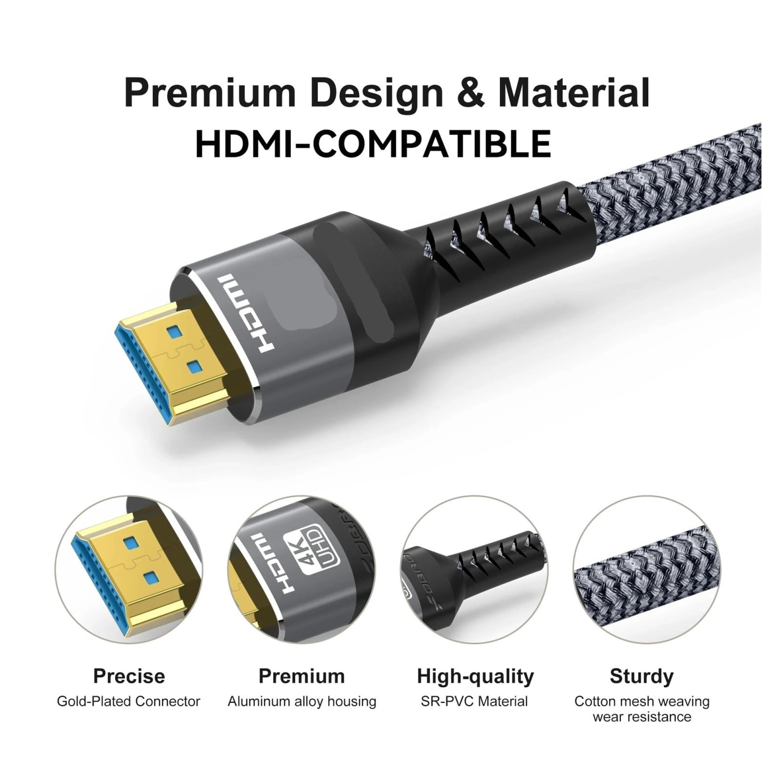 Câble HDMI 2.0 Haute Vitesse 4K @ 60 Hz 1080P @ 120 Hz, Cordon Audio Vidéo Ultra HD, Compatible Avec TV, Ordinateur Portable, Moniteur Et Équipement De Jeu(8K-60hz-HDMI 2.1,3m)