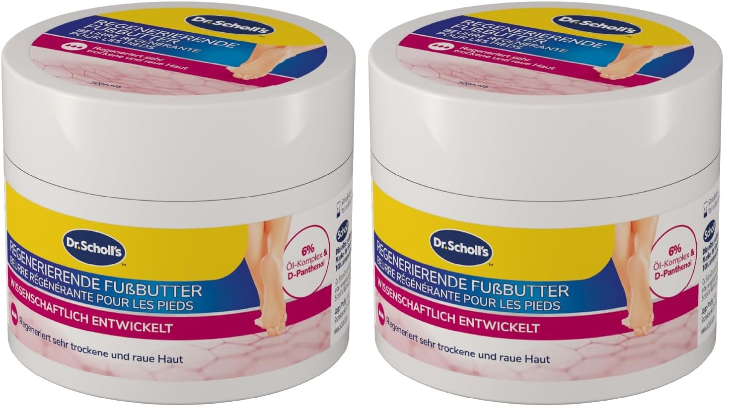 Scholl Expertcare regenerierende Fußbutter - für sehr trockene und raue Haut - mit 6% Öl-Komplex und D-Panthenol - Hautverträglichkeit dermatologisch getestet - 150 ml (Packung mit 2)