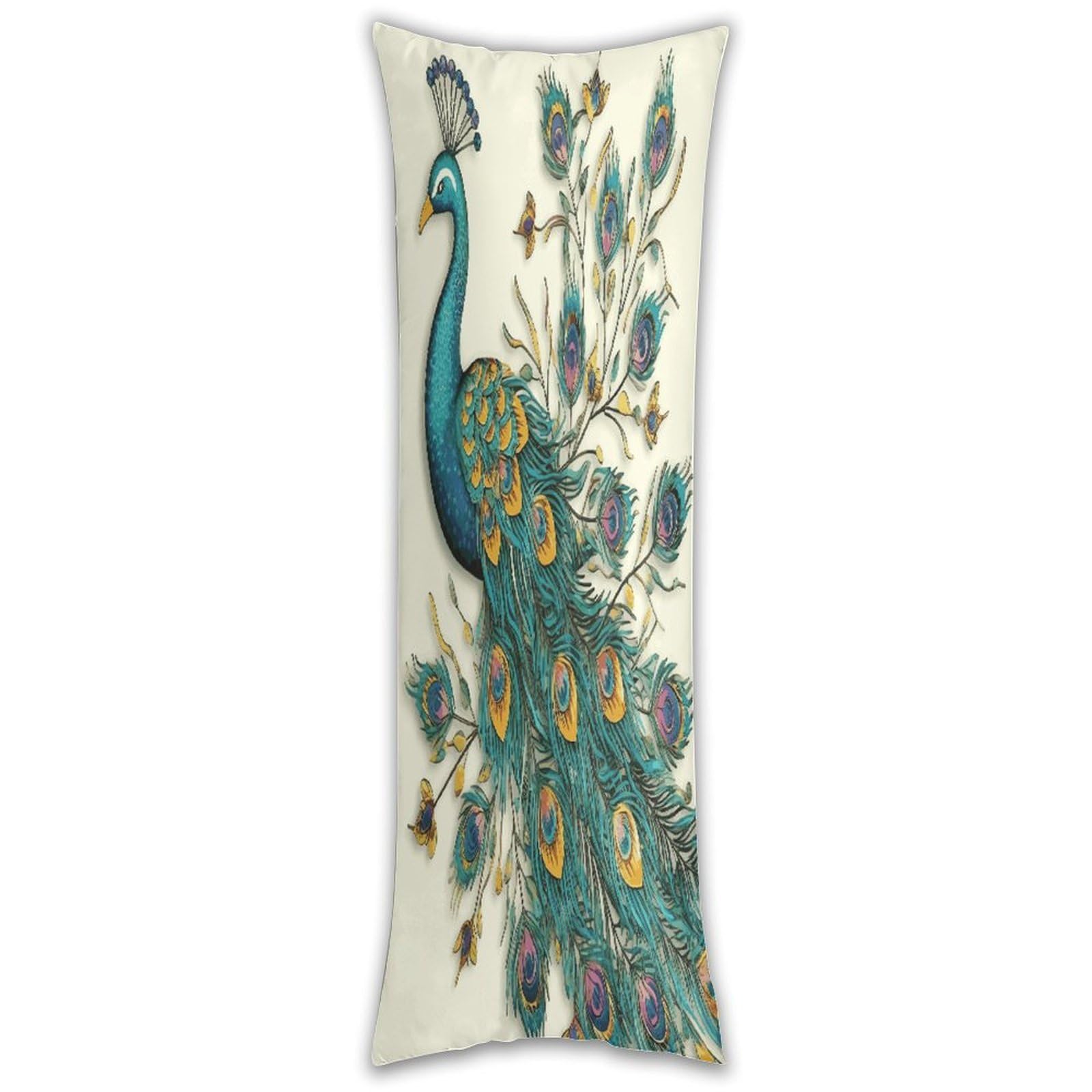 Peacock Pattern Long Pillow Case with Zipper Ultra Soft Microfiber Long Pillow Cover Breathable Body Pillow Protector Soft Wrinkle Pillowcase for Bed Sofa Bedroom 53 X 19 in