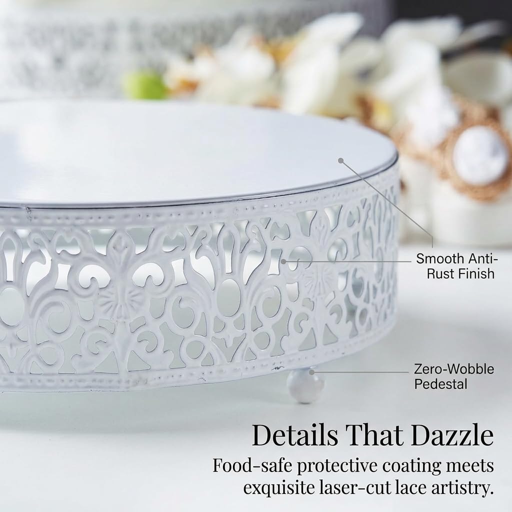 Efavormart 8 Round Lace White Metal Cake Stand Small Dessert & Cupcake Pedestal for Party Decorations product thumbnail 5
