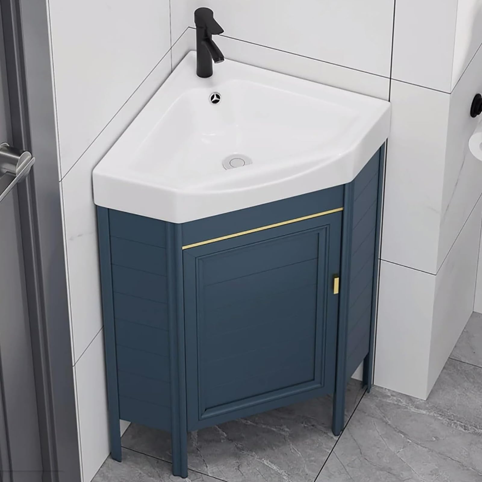 GLJTUO Corner Bathroom Sink Cabinet with Storage Container 17" x43cm Freestanding Mount Vanity for Small Spaces,size_name-17inchx43cm