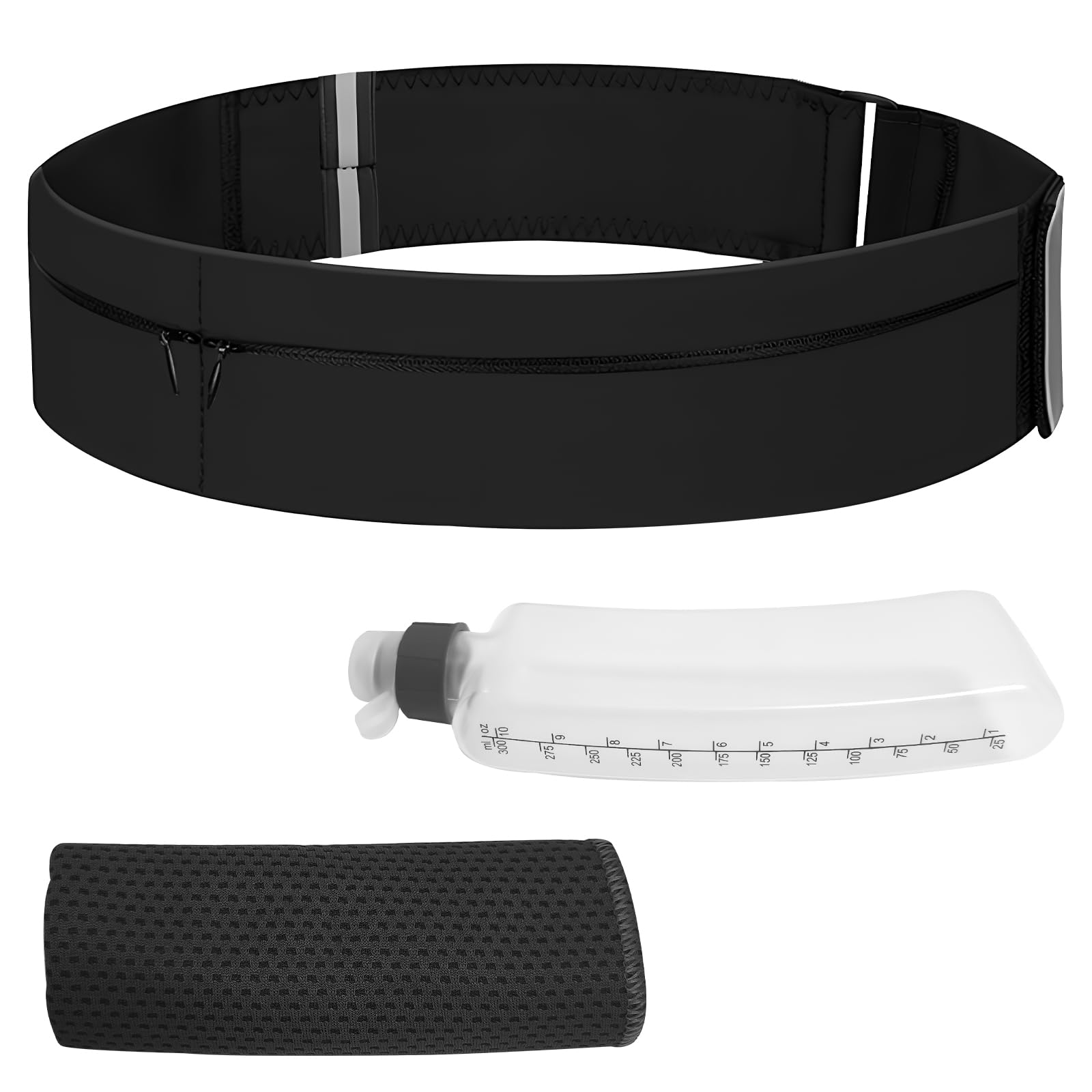 Running Belt for Women & Men-Waterproof Running Bag Belts Fanny Pack with Water Bottle & Cooling towels-Adjustable Reflective Belt Waist Pack with 3