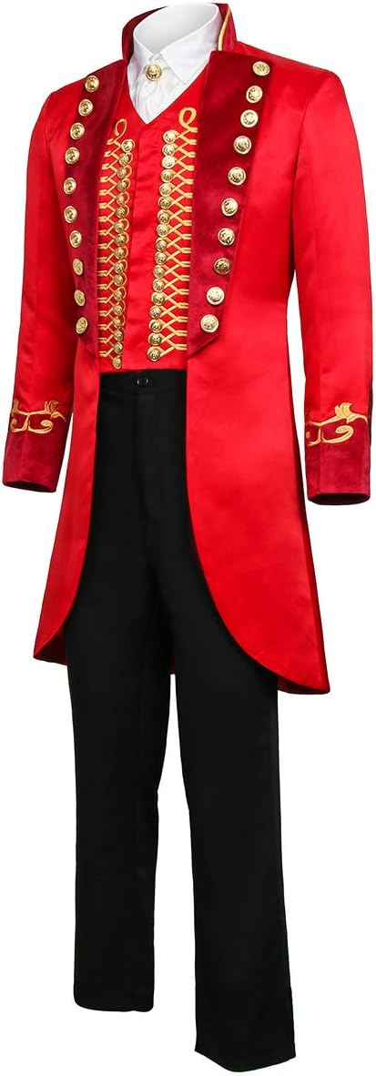 Adult Men Red Circus Ring Master Ringmaster PT Barnum Showman Costume Cosplay Uniform Party Tailcoat Jacket Suit (Medium, Red)