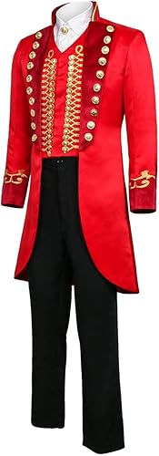 Miniatura 2 de Disfraz de circo rojo para hombres adultos con diseño de maestro de anillo PT Barnum Showman, uniforme de fiesta, Rojo, S