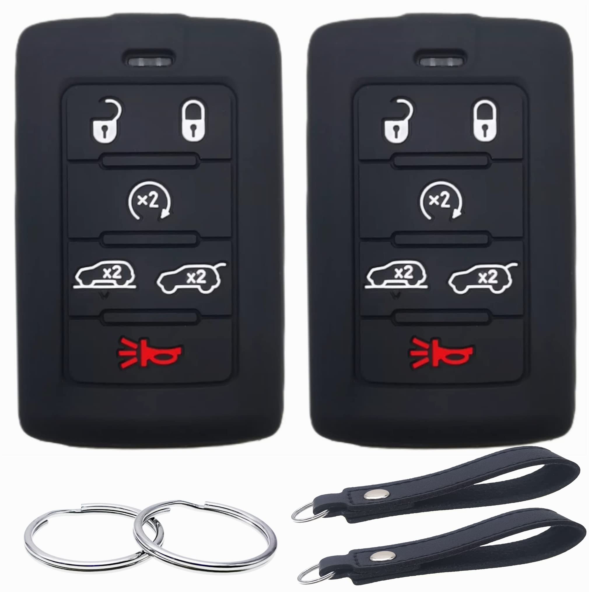 Silicone Rubber Key Fob Cover Compatible with 2021-2025 Jeep Grand Cherokee L Grand Wagoneer L Wagoneer Grand Cherokee L (Black Black, 6 Buttons)