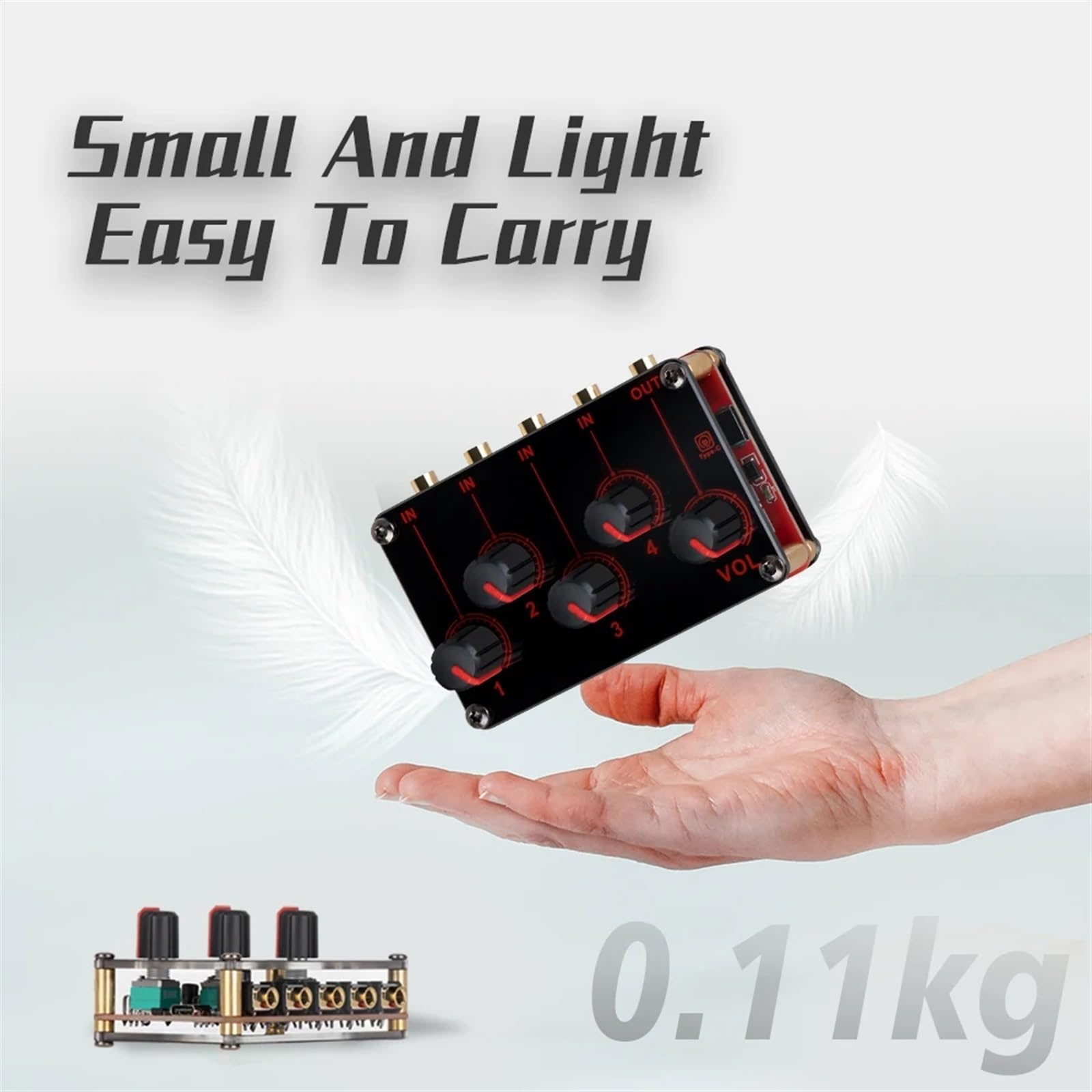 Controlador de DJ, Mezclador de línea 4 canales Analógico sonido Portable Consola Mezclamiento mayor calidad estéreo USB 5V Potencia