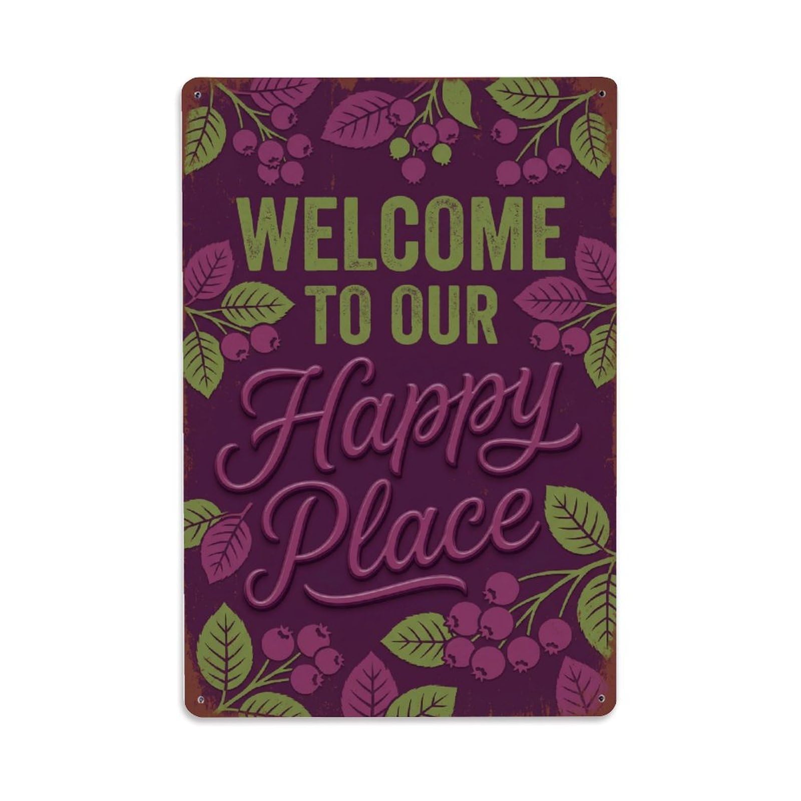 Fqnyr Style Welcome To Our Happy Place Serviceberry Orchard Metal Tin Sign Plaque Wall Decor For Cafe, Club Bar, Office, Home Garden Metal Poster 8X12inch