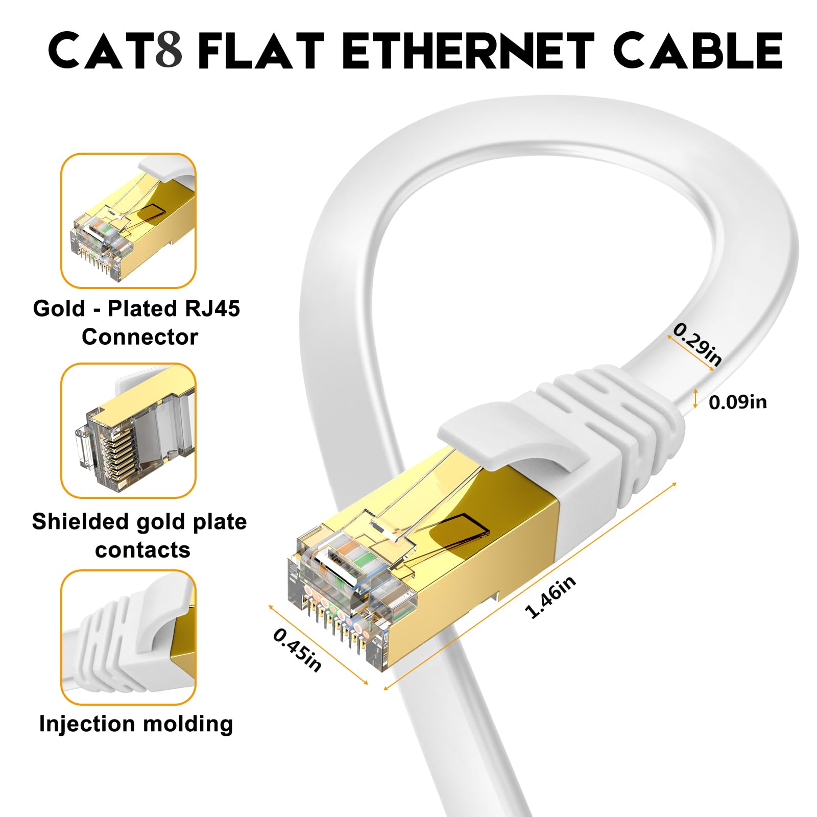 Câble Ethernet Cat. 7 30,5 m haut débit, blindé plat avec clips, plus rapide que le fil LAN Cat6 – Blanc 30 m