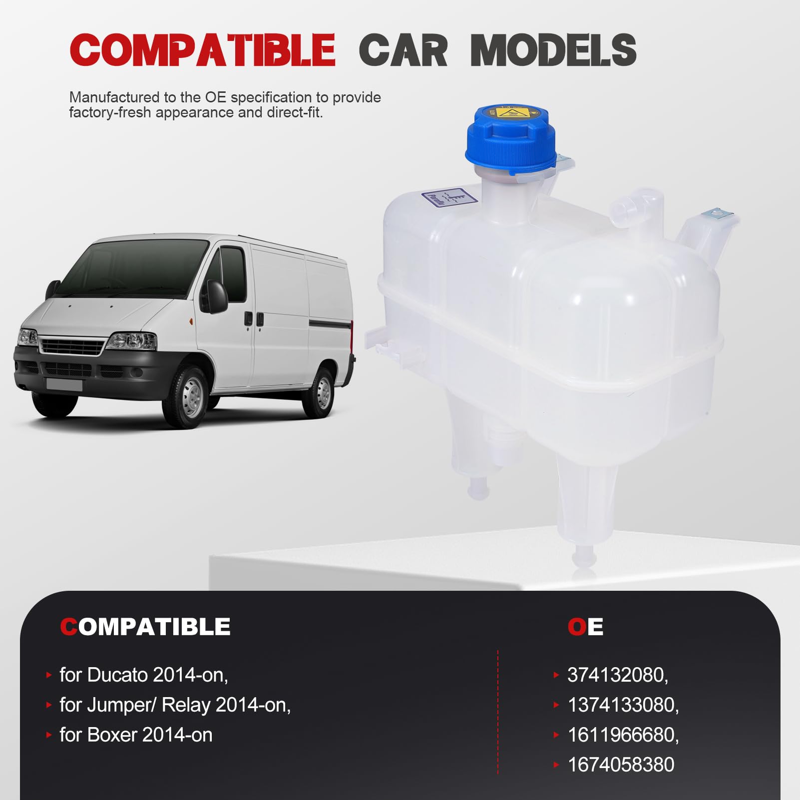 KASturbo - Depósito de expansión de refrigerante con tapa para Duacato, Boxer, Jumper Reply 2014 en adelante, depósito de expansión de refrigerante del motor, reemplaza 1674058380 1374132080