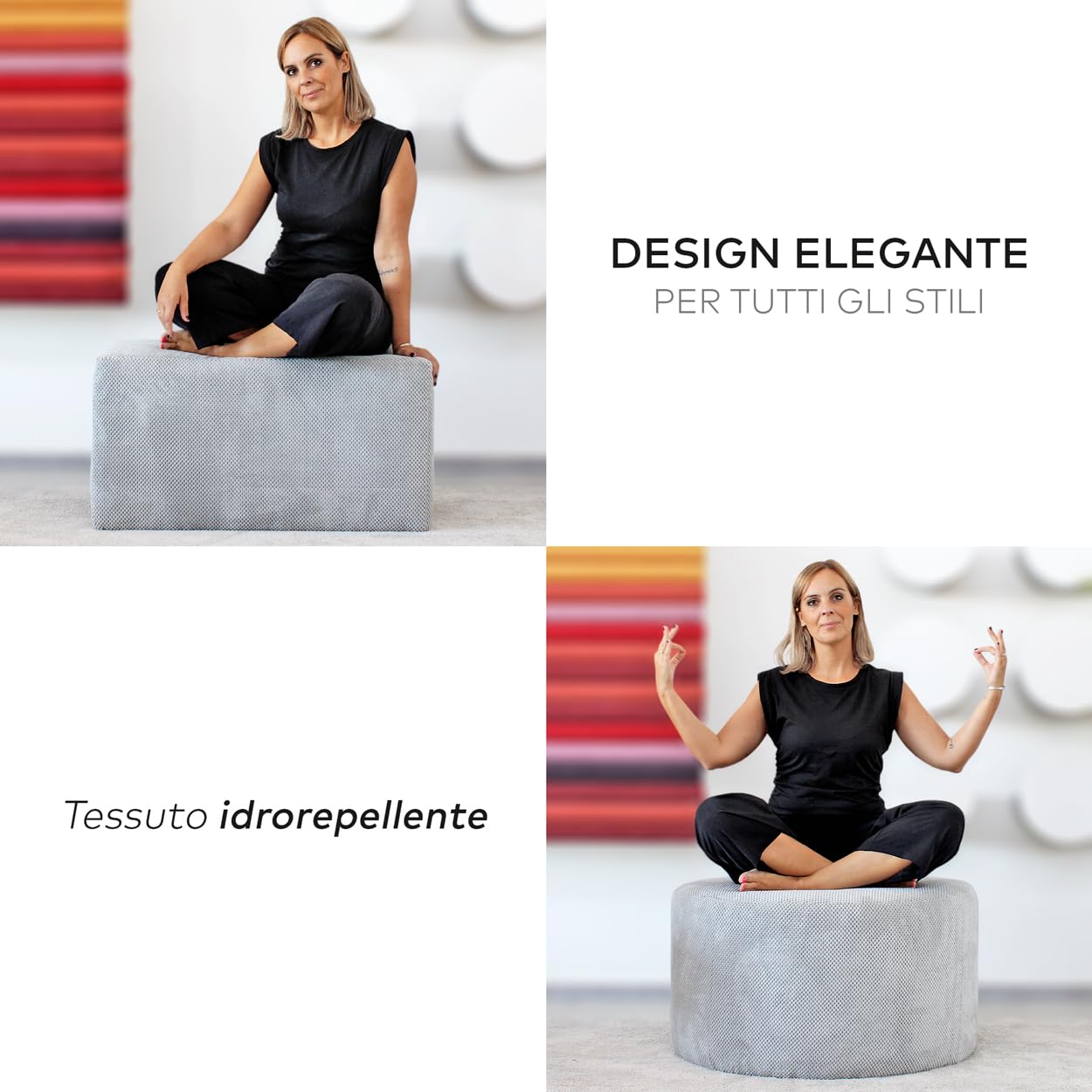 Deshome - Pouf poggiapiedi divano 83x83x44 cm stoffa idrorepellente effetto velluto: Pouf design moderno divano soggiorno camera da letto Puff poggiapiedi Pouffe salotto Demetra Blu