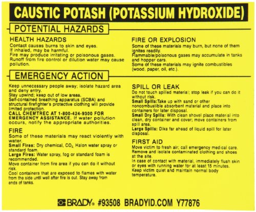 Étiquette vinyle hydroxyde de potassium Brady haute visibilité