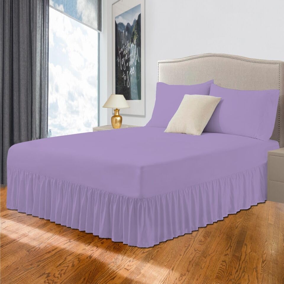 Easy Care Plain Dyed Polycotton Valance Sheet Super Soft Shrinkage Fade Resistant Frilled Valance Bed Skirts Extra Deep Fitted Valance Bed Sheets (Lilac, King)