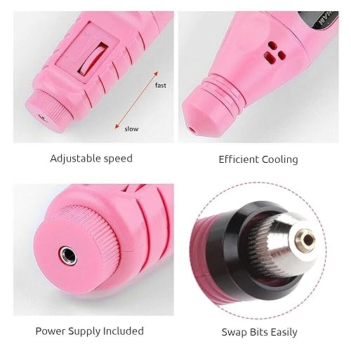 Miniatura 8 de JacobsParts Archivo de taladro de uñas eléctrico Archivo de arte acrílico Manicura Pedicura Kit de máquina portátil rosa
