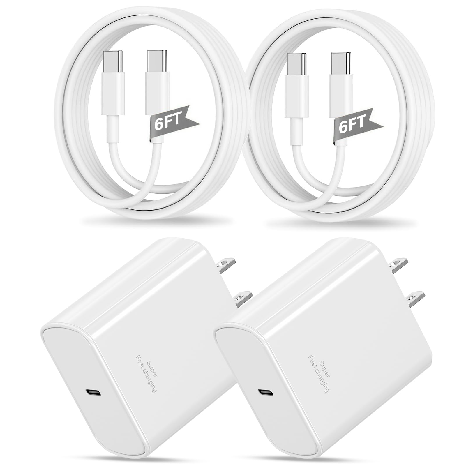 Caricabatterie super veloce di tipo C per Samsung, confezione da 2 pezzi da 45 W USB C Android Phone Charger Block con cavo di ricarica rapida di tipo C da 1,8 m per Samsung Galaxy S26 Ultra/26+/S25