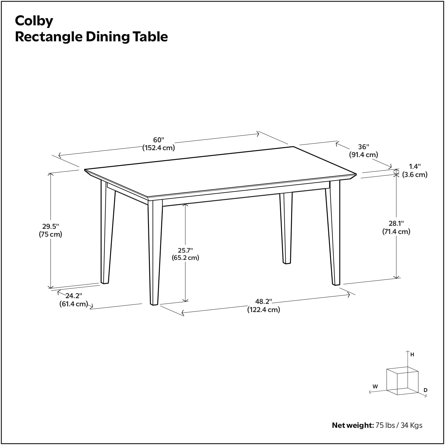 SIMPLIHOME Colby Dining Table - 60 inch Wide Solid Wood Walnut Veneer Rectangular Kitchen Table in Walnut, Rectangular Mid‑Century & Rustic Contemporary Style for Kitchen or Dining Room, Seats 6