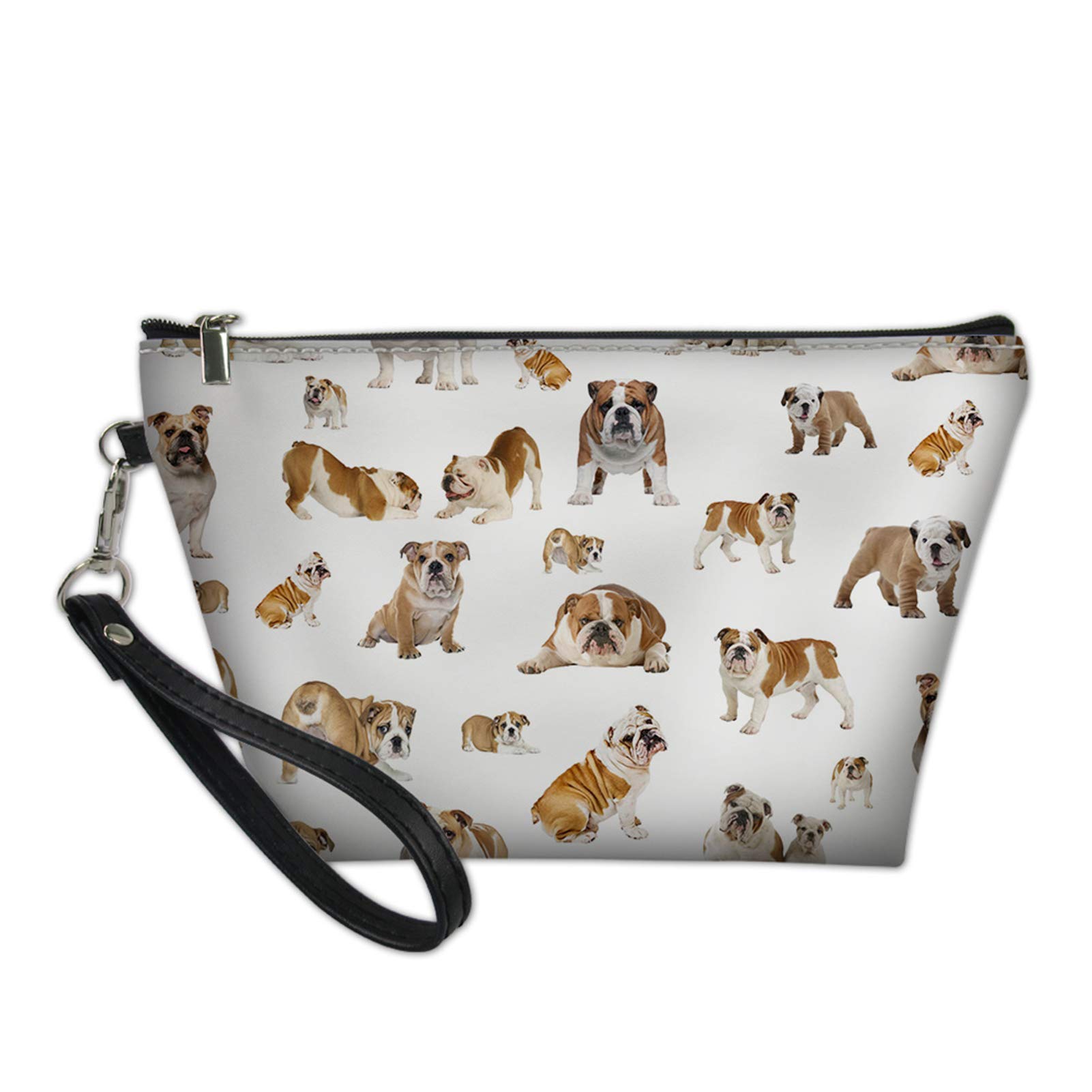 HowilathFashion English Bulldog Cute Dog Pattern PU Leather Makeup Bag Travel Cosmetic Storage Pouch Shopping Casual Clutch Bag