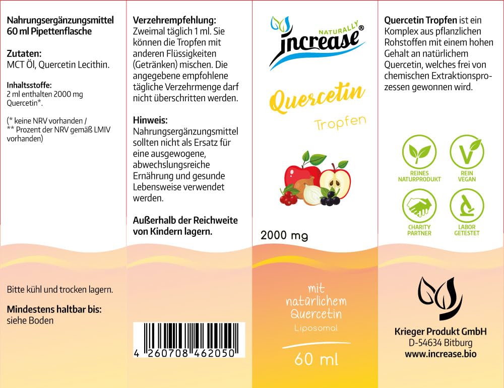 Nimm 3, zahl 2 Aktion Liposomale Quercetin Tropfen hochdosiert - (180.000mg in 3 Flaschen) 2000mg Quercetin pro Tagesdosis - MCT Öl - Hohe Bioverfügbarkeit