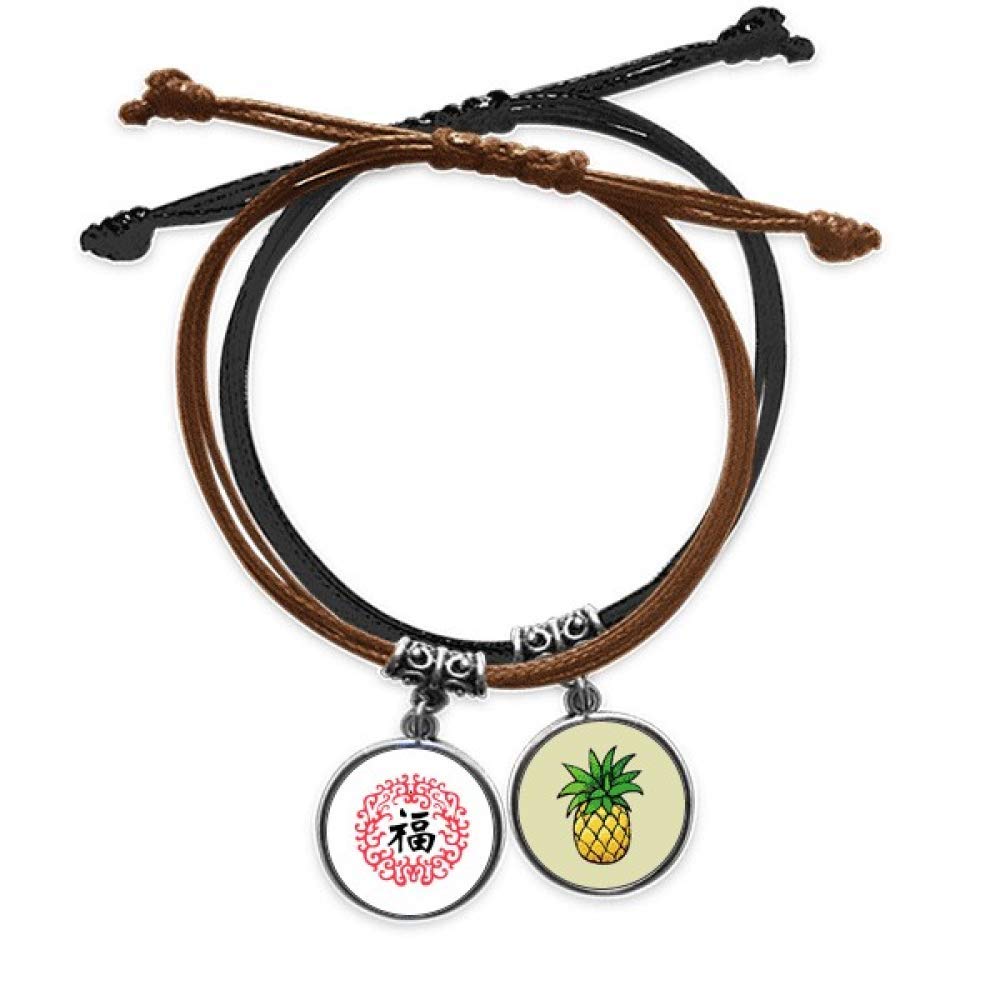 offbb Wreath Around Round Blessing Bracelet Rope Hand Chain Leather Pineapple Wristband