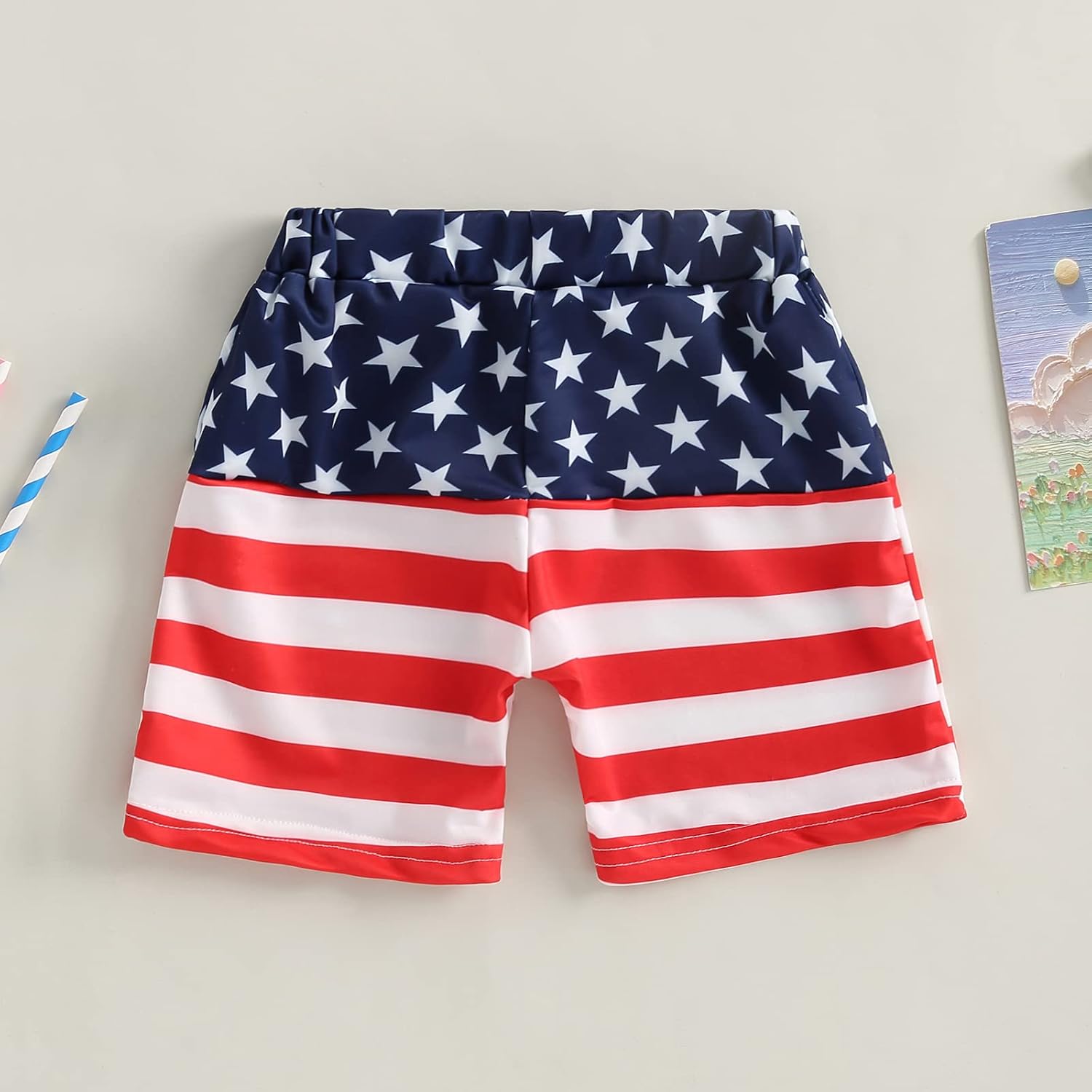 Kid Boy American Flag Swim Trunk Stars and Stripes Patchwork Swimsuit Batching Suit Drawstring Beach Swimming Shorts