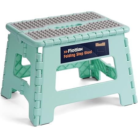 Flottian 9" Folding Step Stool for Adults and Kids Holds Up to 300 lbs,Non-Slip Folding Stools with Portable Handle, Compact Plastic Foldable Step Stool for Bathroom,Bedroom, Kitchen Teal