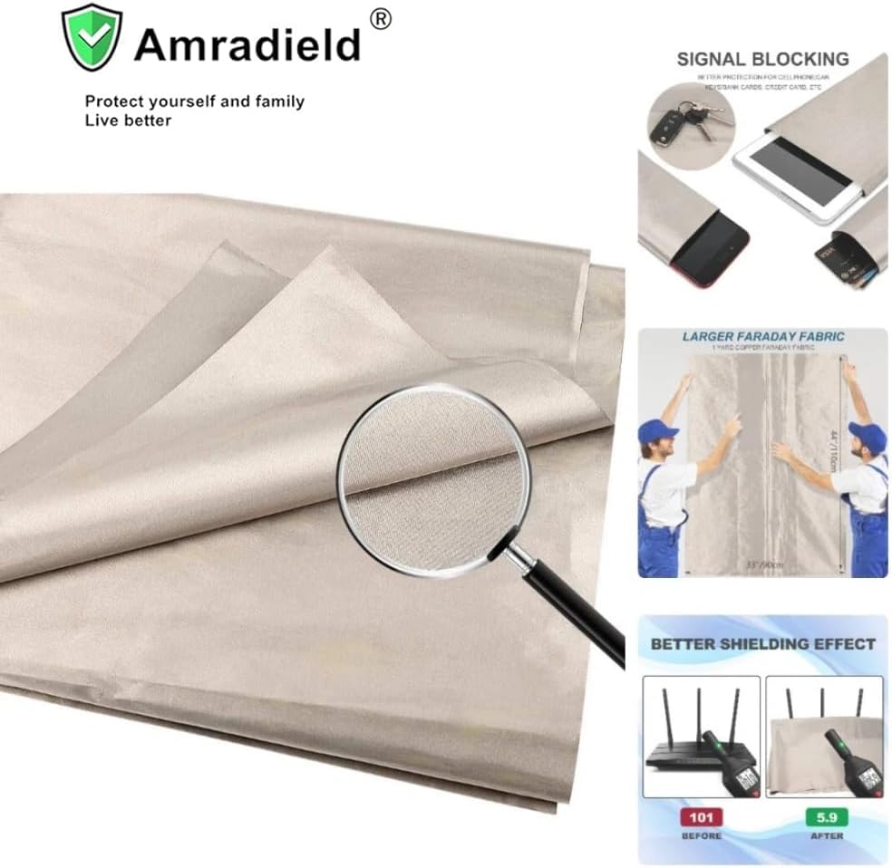 Amradield Soft Metallic Copper Fabric Preventing from RFID and Reducing EMF Identity Theft Blocker for Your Wallet Phone or Laptop-Block Singal WiFi Radiation 197"x43" inch