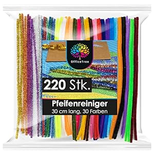 OfficeTree 220 Fil Chenille – 30 Couleurs + Couleurs Scintillantes – Chenilles Loisirs Creatifs pour Bricoler