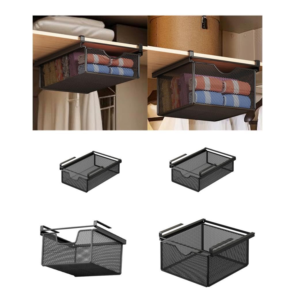 Generic Cassetto Estraibile Sospeso, Ripiano in Filo Metallico, Cestino Organizer, Contenitore Versatile E Pratico Da Appendere Sotto Il Mobile, Cassetto, Xs