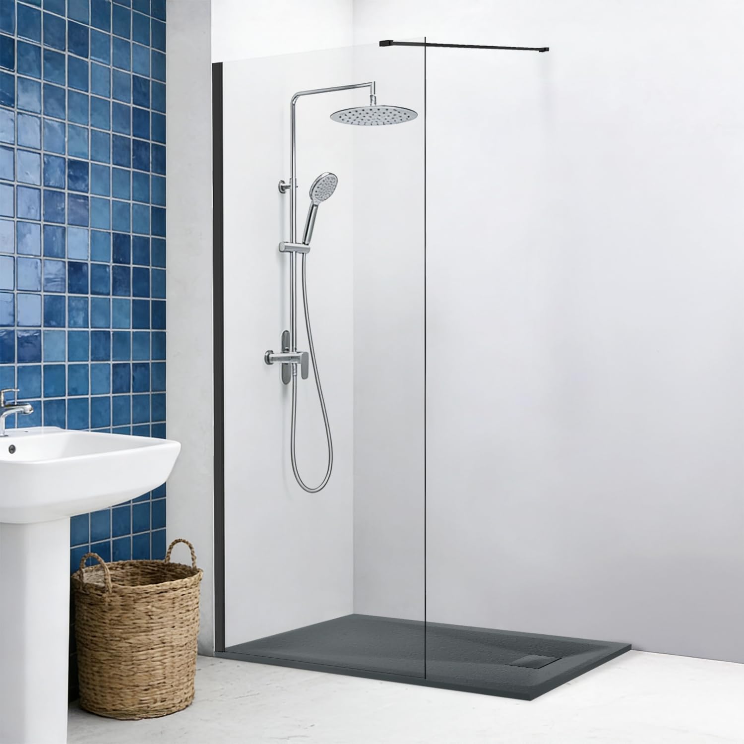NRG 700x1950mm Clear Shower Enclosure, 1000x700mm SMC Anthracite Tray