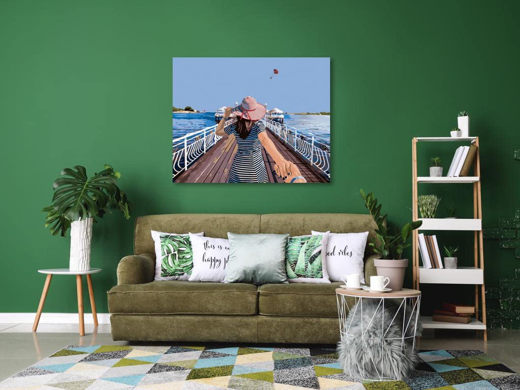 Malowanie według numerów - kobieta na mostku 80x100 cm bez blejtramy