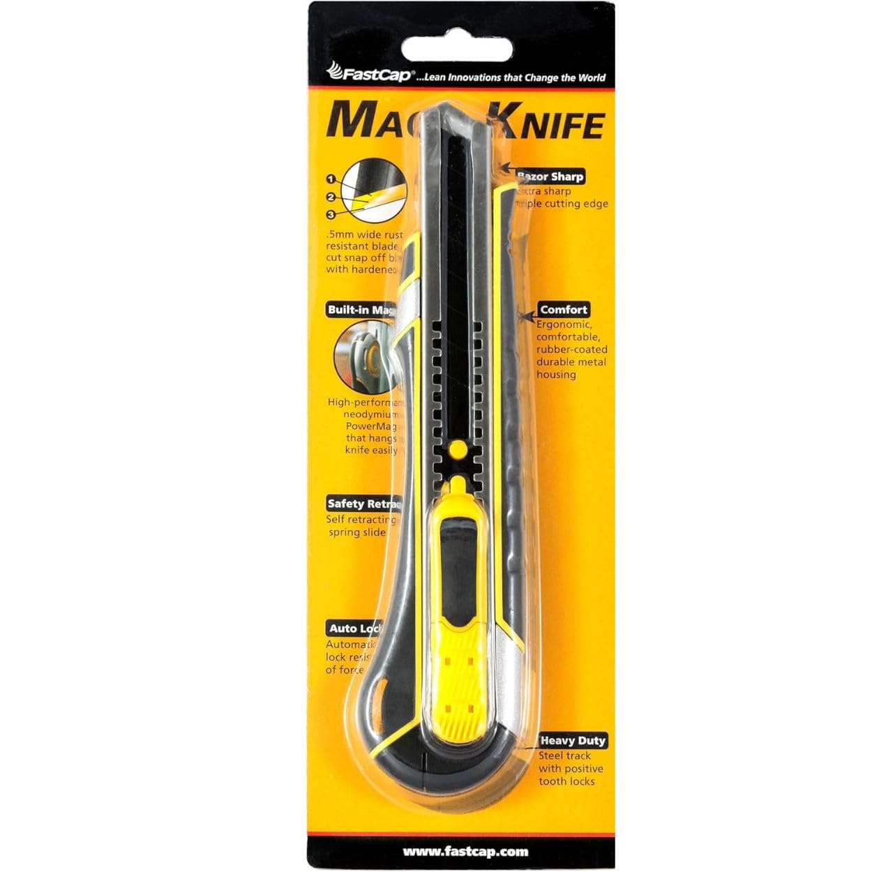FastCap Mag Knife - Magnetic Utility Knife with Auto Safety-Retractable Blade, Durable Me…