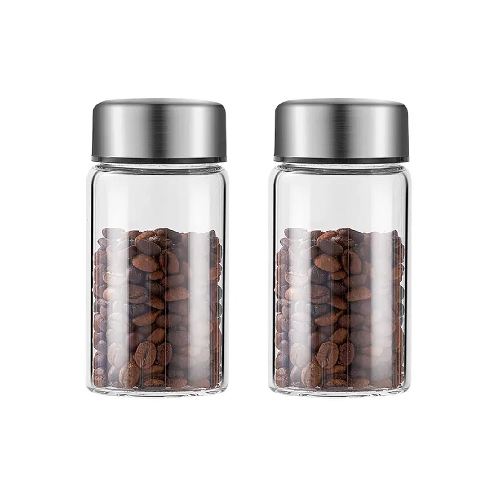 Hhaoran-9868 Ceramic Tea Canister 2Pcs Glass Tea Storage Containers Coffee, Kitchen Serving Food Canister with Sealed Metal Lid, Clear Jar for Leaves, Powder, Spice Food Canisters for Kitchen(200ML)