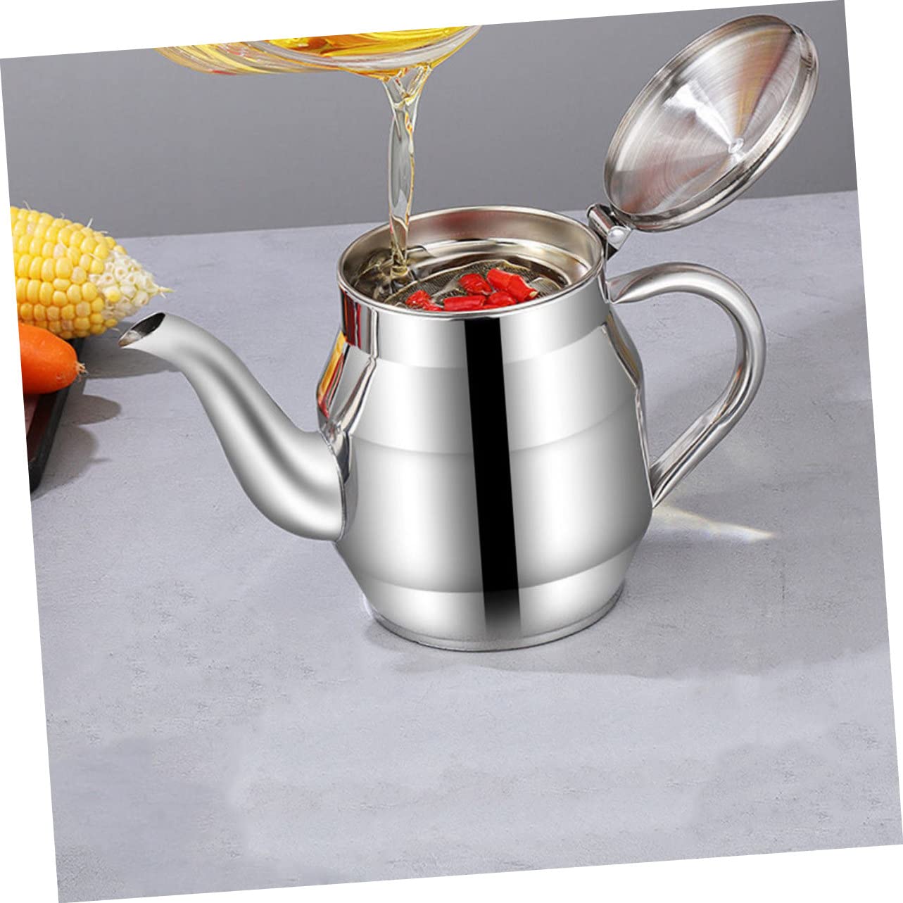 Dispenser Brocca Acciaio da Olio e Cucina in Inossidabile per Calore al Resistente Filtro Antigoccia 48oz Uso Domestico e Ristoranti