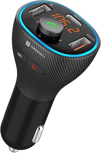 Portronics Auto 15 Bluetooth – FM Transmitter in-Car Radio Adapter for Hands-Free Calling, Music Streaming, USB Reading (PD 20W+QC3.0) Fast…