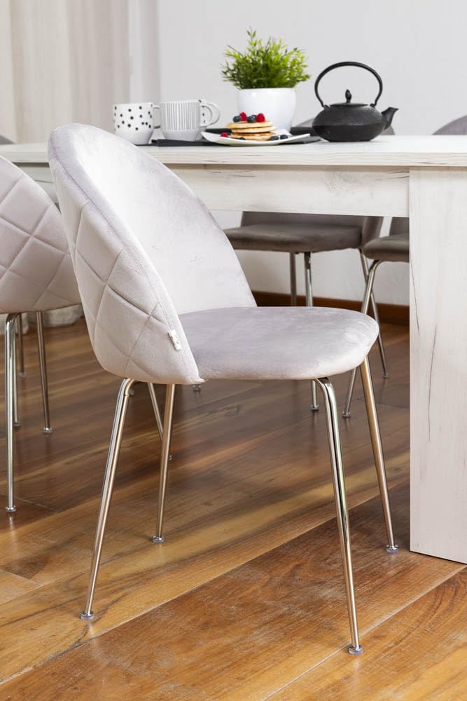 SIEDITI FUORI E DENTRO Sillas Sara acolchadas de terciopelo o teddy para cocina o comedor con patas de metal (Tela de terciopelo gris claro - Patas plateadas, 2)