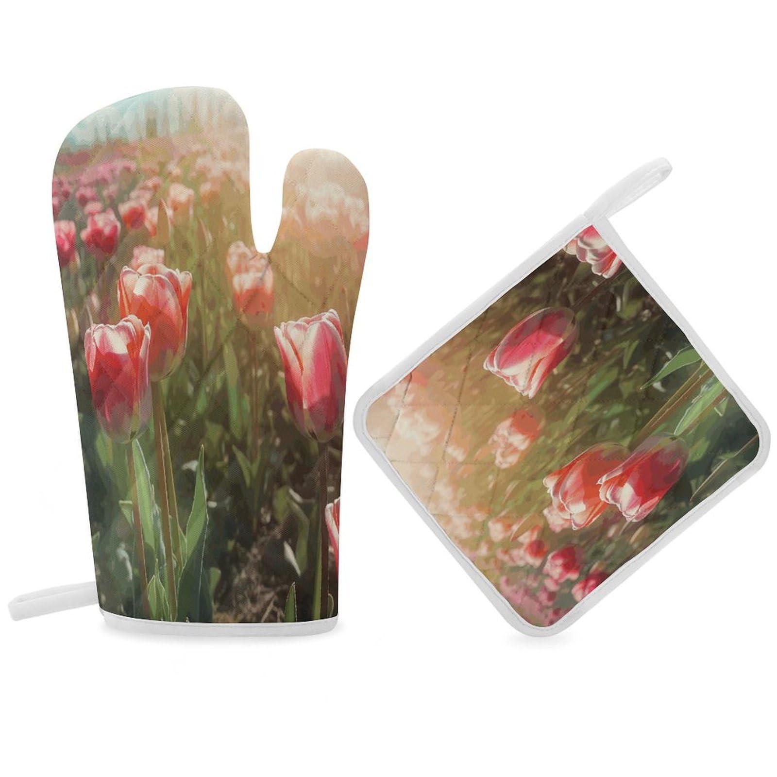 Fodpand Women's Style Flowers On Sunlight Background Oven Mitts And Pot Holders Sets,Oven Gloves For Kitchen Oven Mitts And Potholders For Baking Cooking Grilling Apartment Essentials