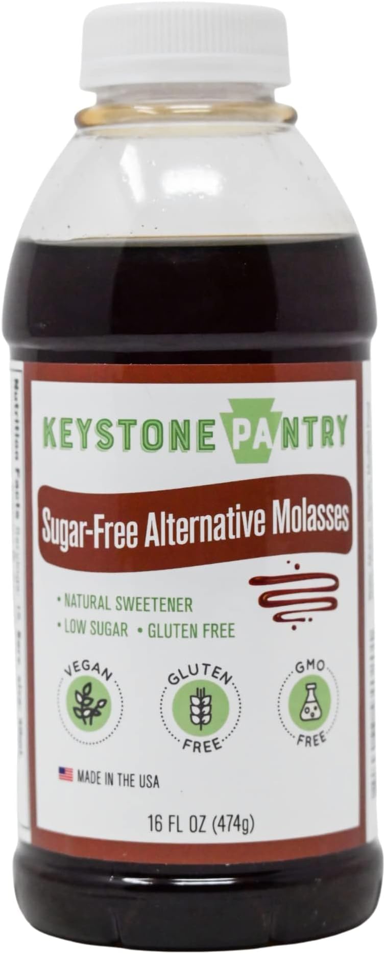 Keystone Pantry Sugar-Free Alternative Molasses โ 16 OZ Bottle - Vegan & Gluten Free โ Low Sugar Liquid Sweetener โ Sugar Substitute