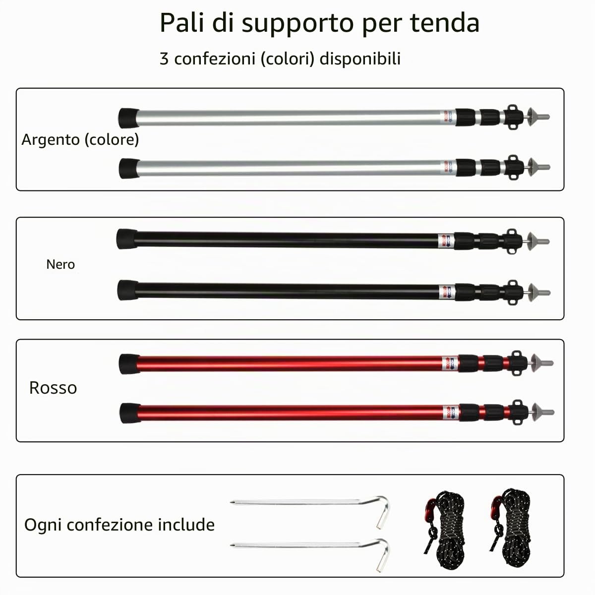 Tiandirenhe Asta telescopica per tende, aste per tende da sole, aste telescopiche, in alluminio, 95 – 234 cm, palo da campeggio