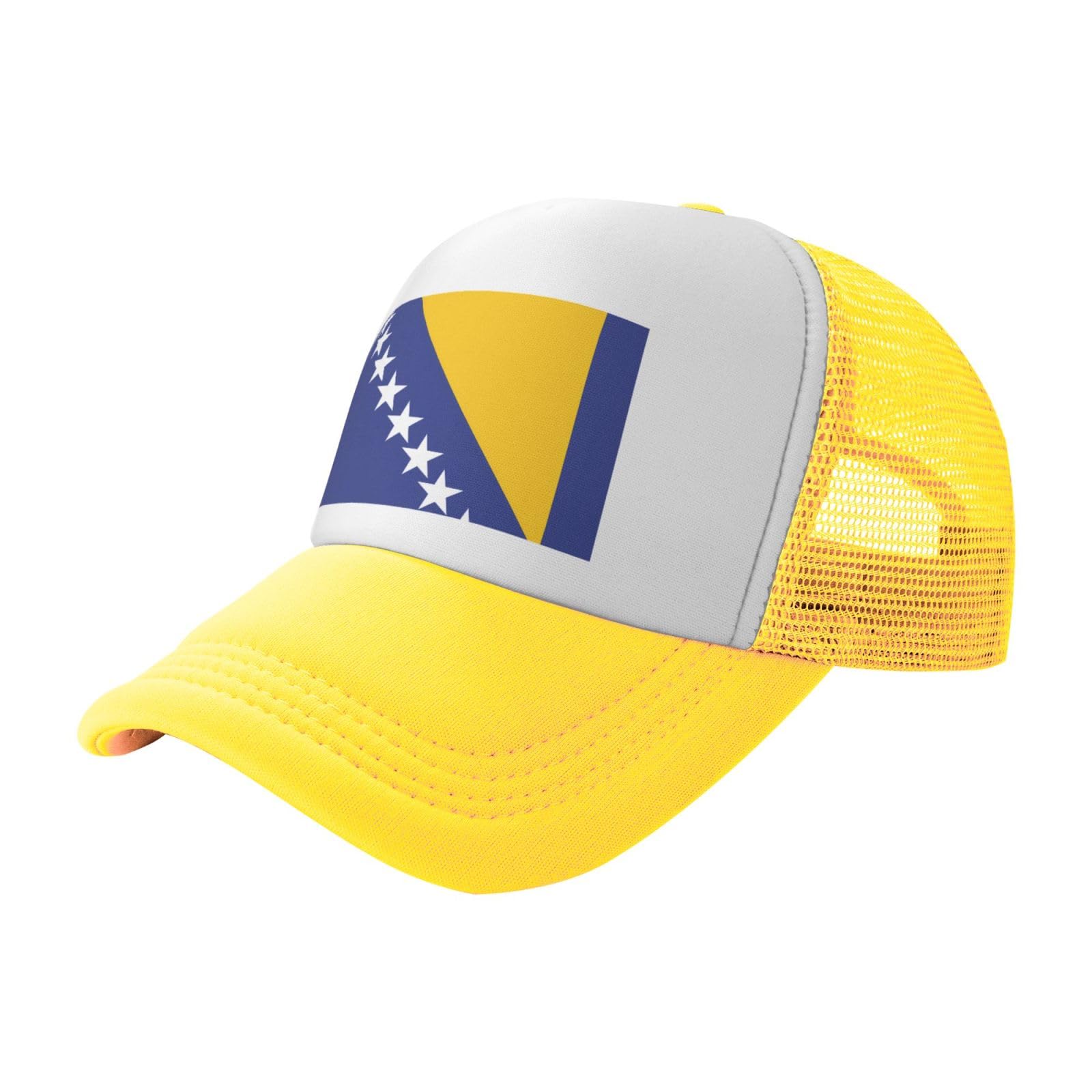 Blwslc Unisex Yellow Flag Of Bosnia And Herzegovina Printed Mesh Black Baseball Cap, Sun Hat, Suitable For Fitness, Hiking, And Travel