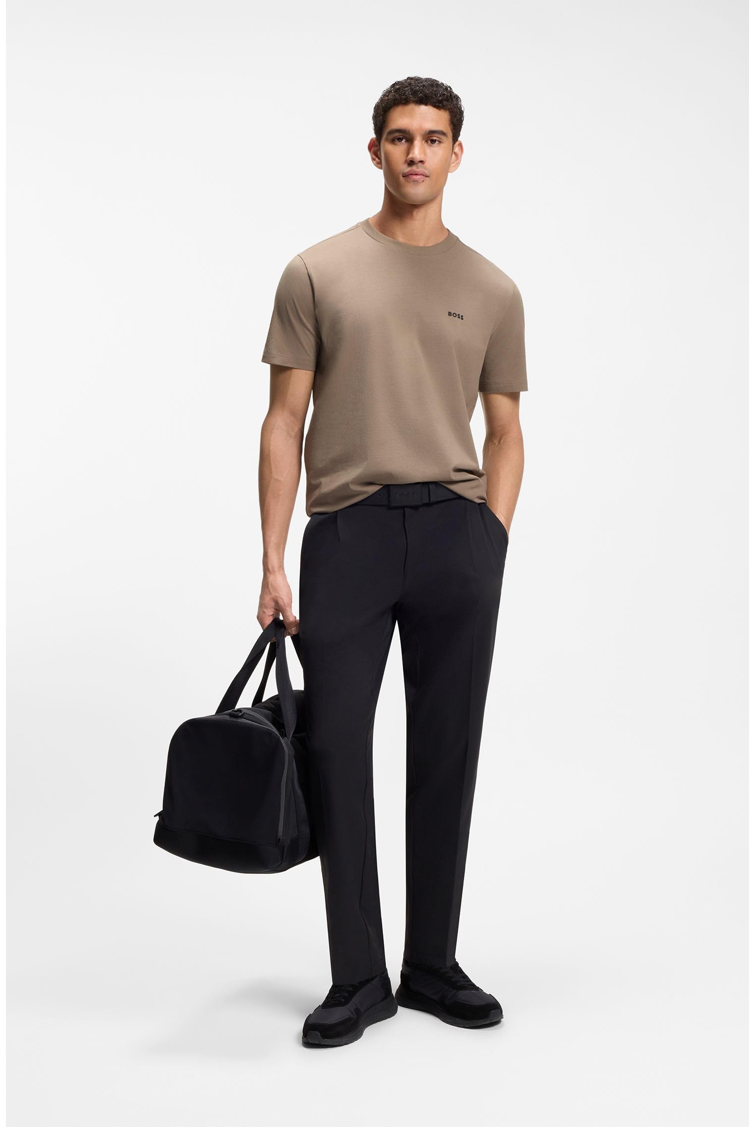 BOSS Hommes Tee T-Shirt en Coton Stretch avec détail logoté
