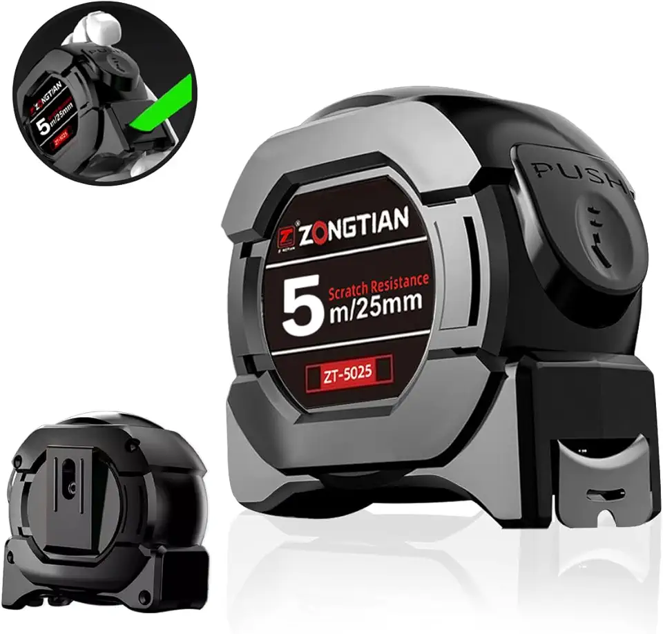 Trena Profissional 5m com Trava de Segurança, Fita Métrica Fluorescente de Alta Visibilidade e Clip de Cinto para Uso Profissional e Doméstico