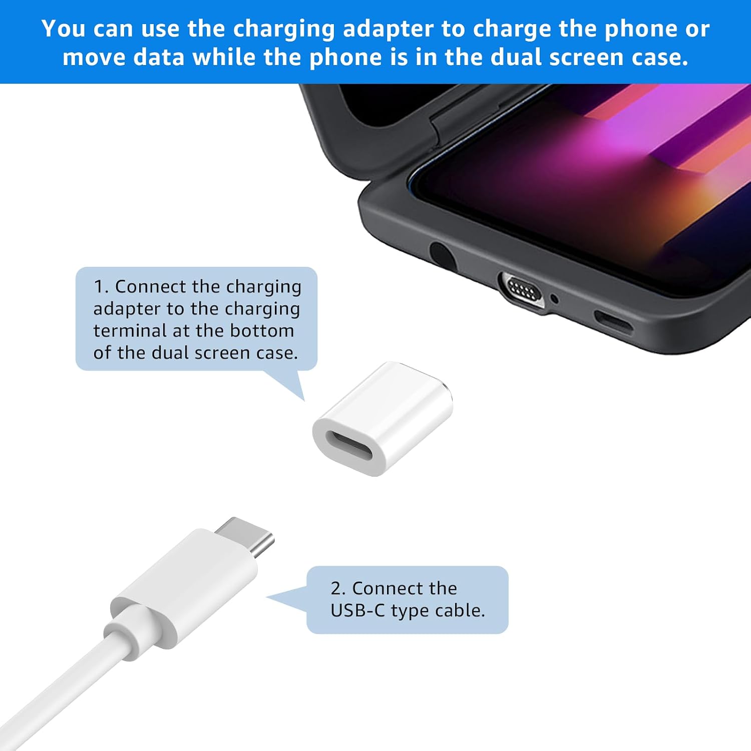 Charging Adapter for LG V60 Dual Screen Cover Case, Magnetic Cable for for LG V60 thinQ (White)