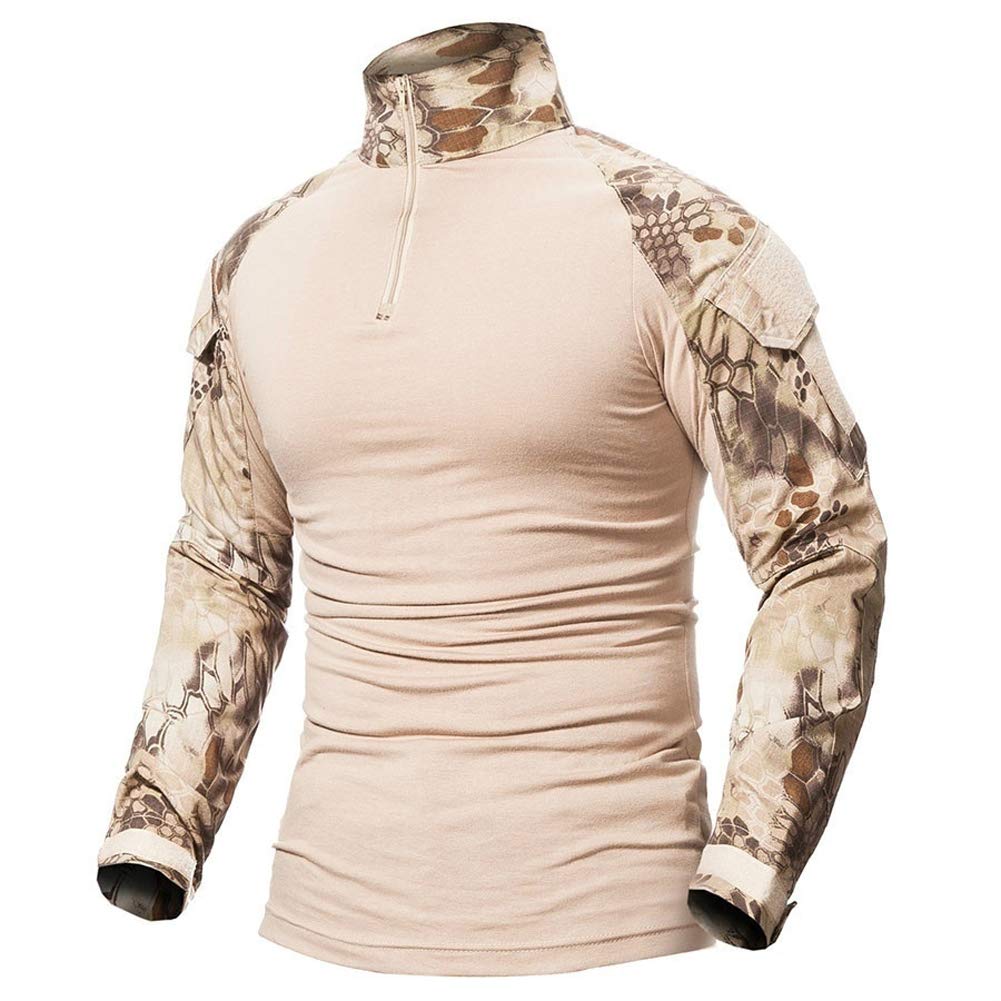 Lilychan Men's Desert Python Snake-Skin Tactical Combat Shirt - Long Sleeve With Zipper (Uk M, Fits Chest: 36"-39")