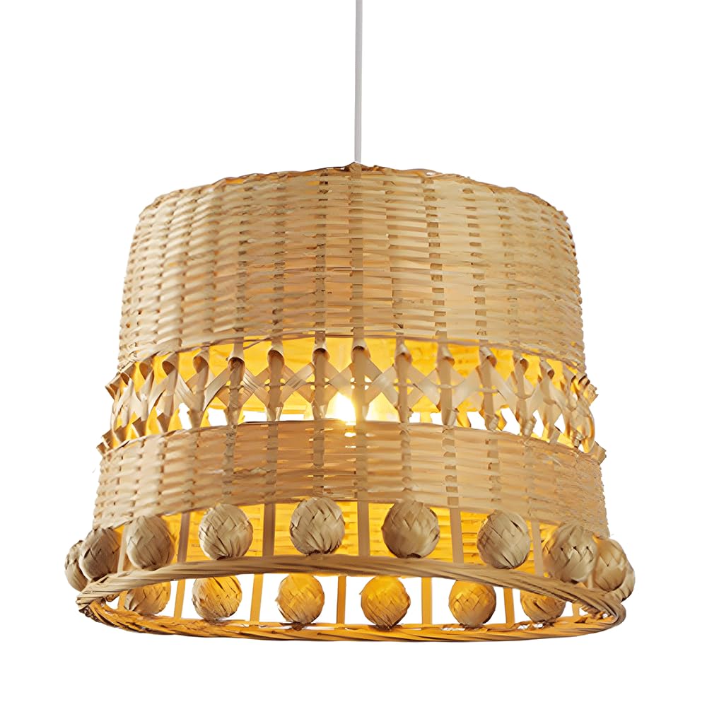 AYQJMD ﻿Boho Style Rattan Chandelier Modern Hanging Ceiling Bamboo Light Fixture 13.7in Handmade Woven Rattan Pendant Light Wabi Sabi Pendant Light for Kitchen Island Dining Room Living Room Porch