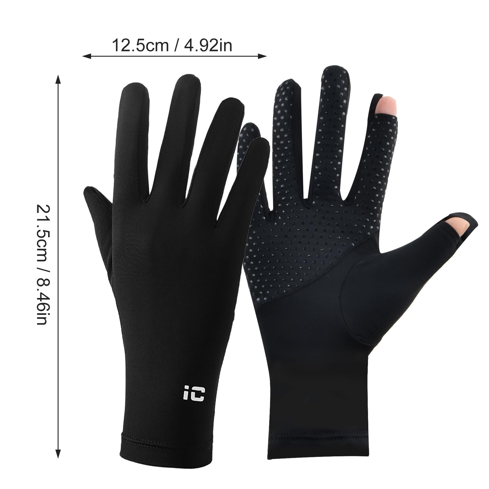 Gants de Protection Solaire, Gants de Soie glacée antidérapants Respirant, Ultra Mince Gant Anti UV Femme pour randonnée Cyclisme Golf Conduite pêche Les activités de Plein air, Noir