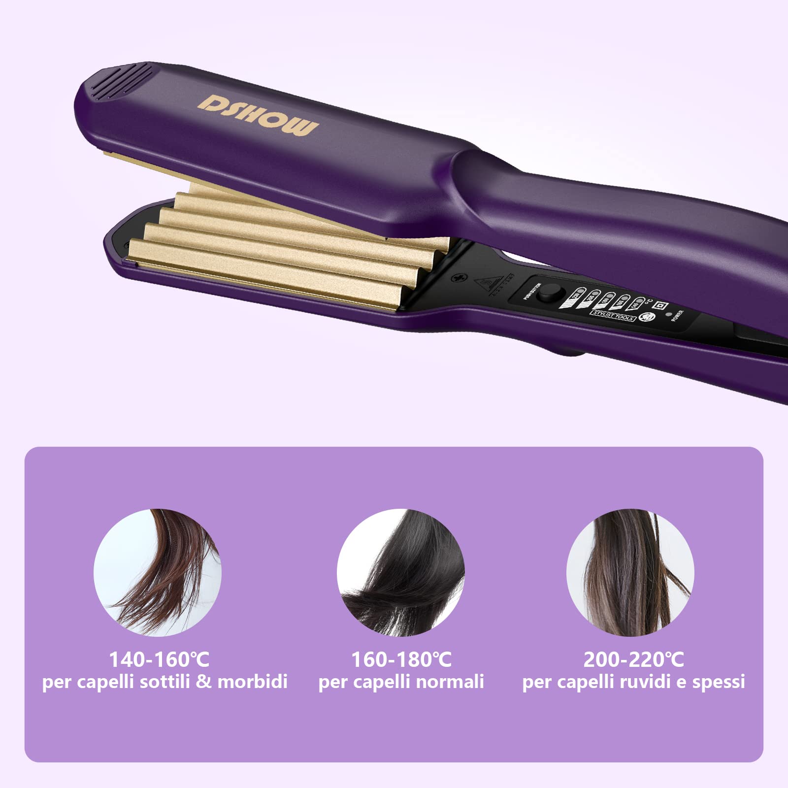 Piastra Per Capelli Frisee DSHOW Piastra Lisciante Per Capelli Rivestimento In Tourmaline Ceramic Crimping iron for Hair Crimper (Viola)