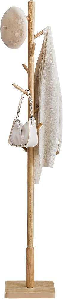 VASAGLE RCR010N01V2 portemanteau bois Hévéa naturel scandinave 8 crochets entrée