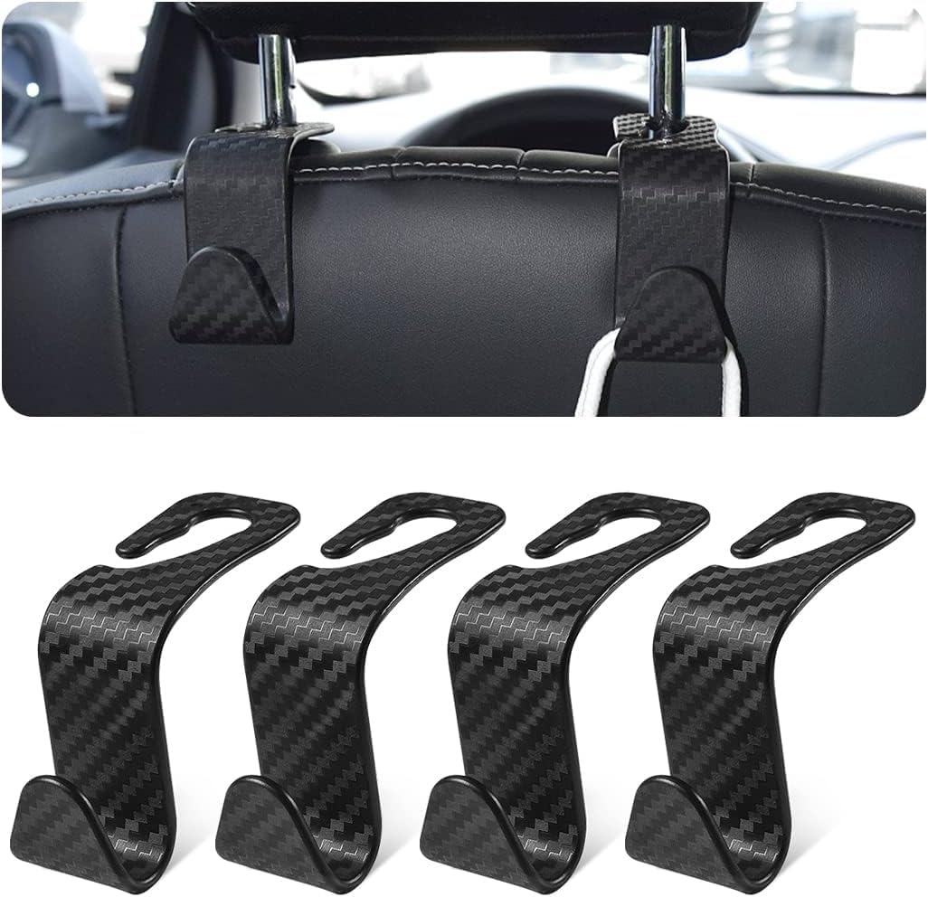 ONEMAJI 4Pcs Automobile Seat Backrest Organizer Hooks for Grandland 2021-, Vehicle Headrest Storage Hangers Convenient Interior Accessories,Carbon Fiber Black