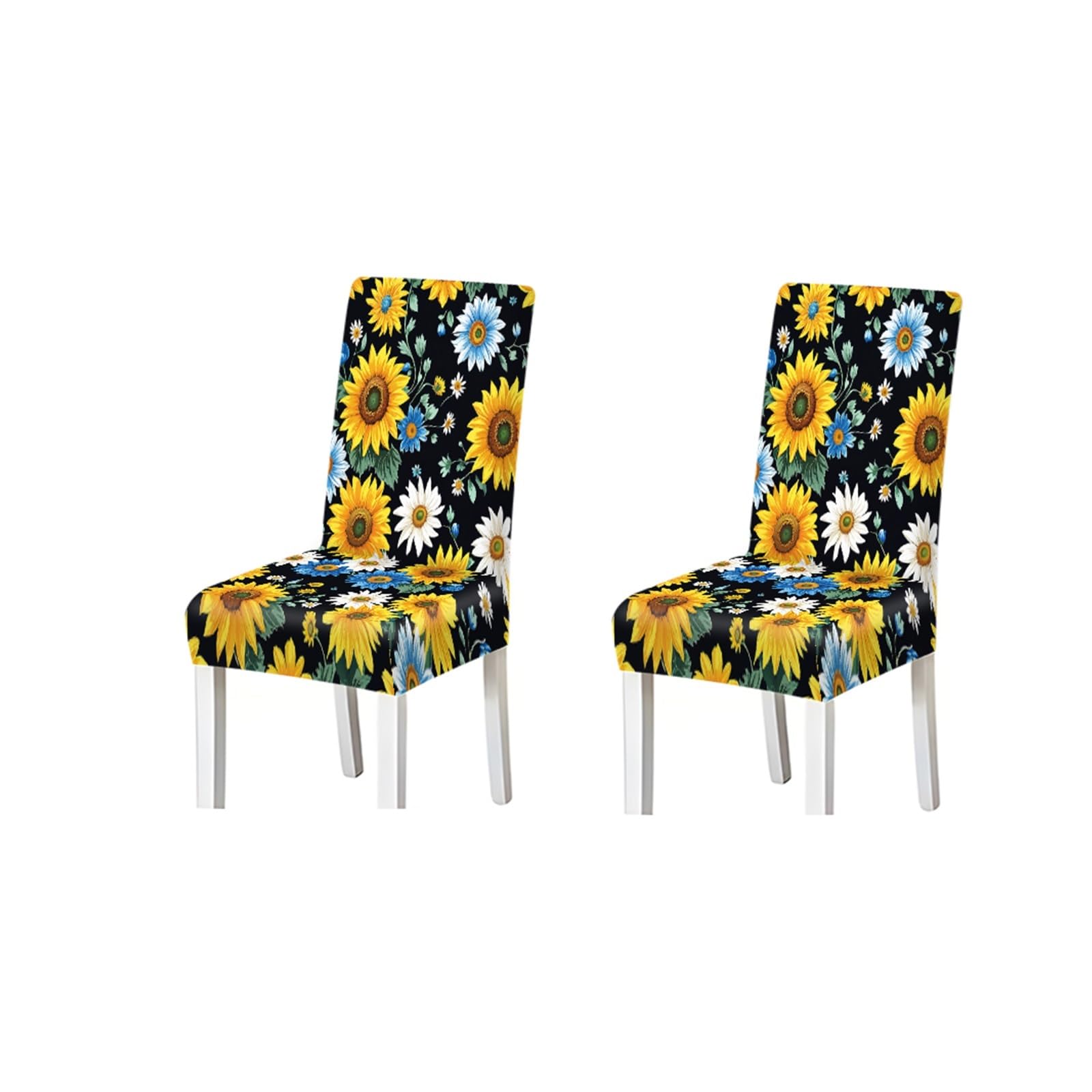 BOSUYBN Black Sunflower Daisy Floral Print Dining Chair Covers, Stretch Slipcovers For Home Kitchen Dining Room Party, 2/4/6PCS Furniture Protectors for Home Dining Room(2PCS Chair cover)