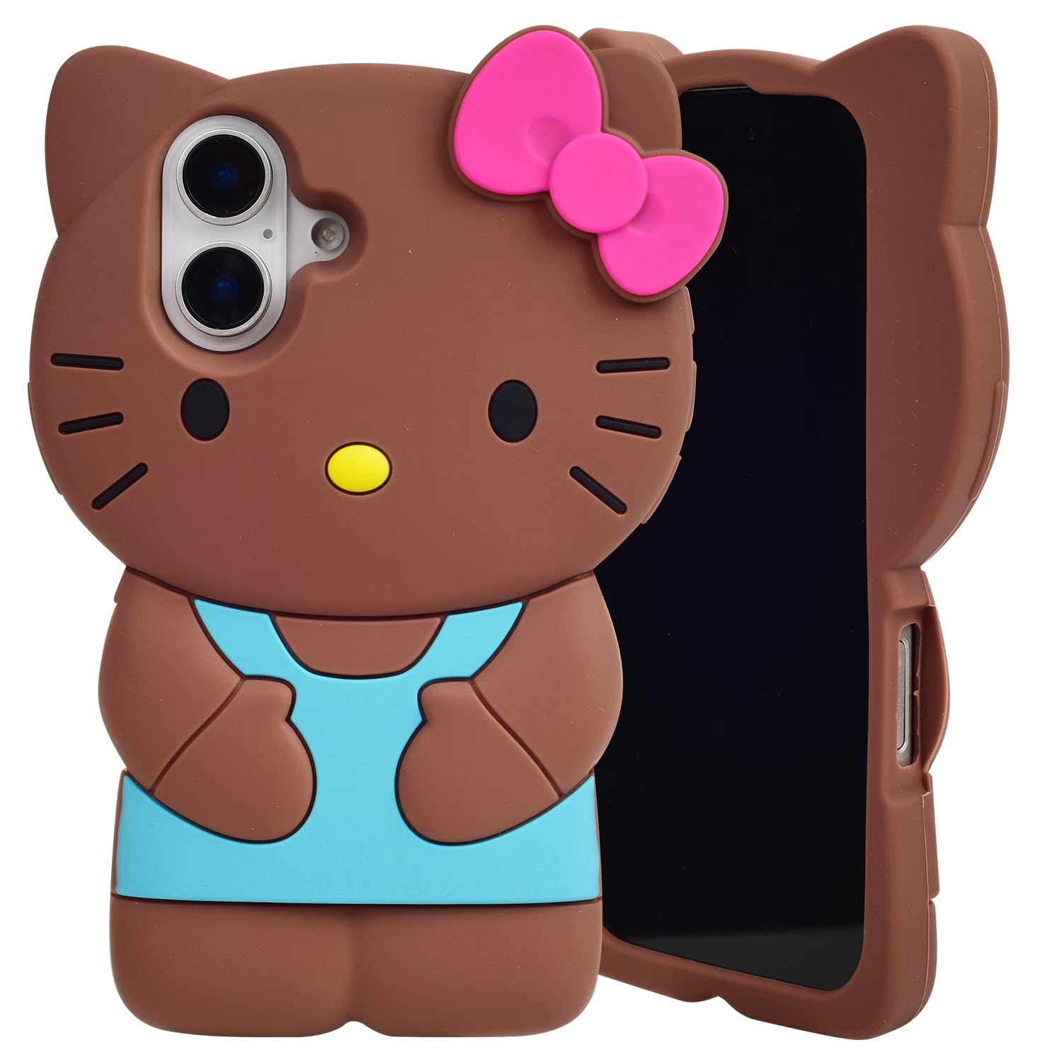 MONEHOYSY Cute 3D Kitty Kawaii Soft Silicone Case for iPhone 16 Plus 6.7", Fashion Cute 3D Kitty Kawaii Soft Silicone Animal tective Gel Shockof Gel